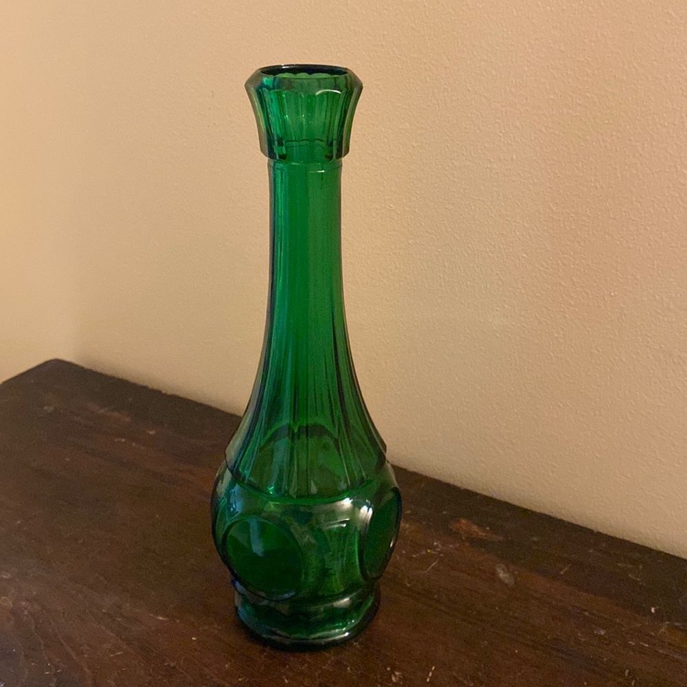 Vintage Wheaton Glass Bud Vase Bullseye pattern in green